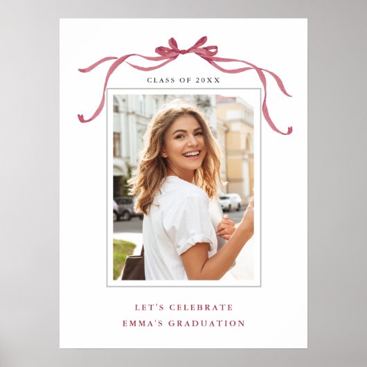 Elegant Deep Blush Bow Graduation Party Welcome Poster (Voorkant)