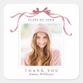 Elegant Deep Blush Bow Graduation Photo Thank You  Vierkante Sticker (Voorkant)