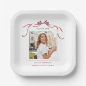 Elegant Deep Blush Ribbon Bow Graduation Photo Papieren Bordje (Voorkant)