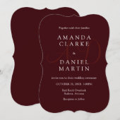 Elegant Deep Burgendy Wedding Monogram Initials  Kaart (Voorkant / Achterkant)