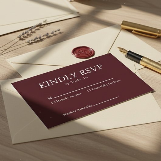 Elegant Deep Burgendy Wedding RSVP Kaartje