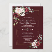 Elegant Deep Burgundy Blush Flowers Gold Wedding Kaart (Voorkant)