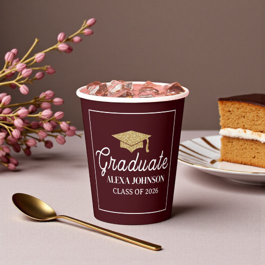 Elegant Deep Burgundy Class Of 2026 Graduation Papieren Bekers