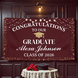 Elegant Deep Burgundy Class Of 2026 Graduation Spandoek