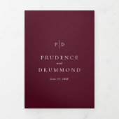 Elegant Deep Burgundy Classic Wedding Drieluik Uitnodiging (Cover)