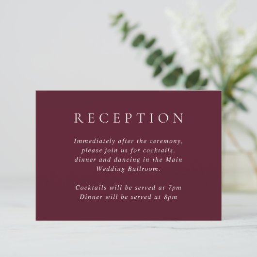 Elegant Deep Burgundy Classic Wedding Informatiekaartje (Staand voorkant)