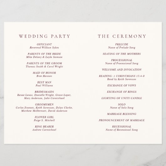 Elegant Deep Burgundy Classic Wedding Program Flyer (Achterkant)