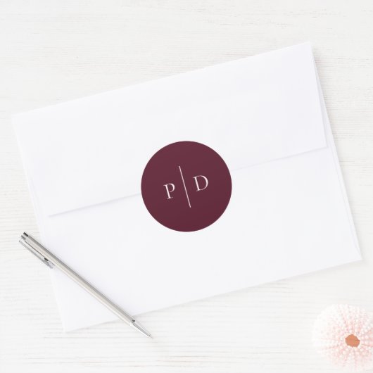Elegant Deep Burgundy Classic Wedding Ronde Sticker (Envelop)