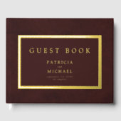 Elegant deep burgundy gold foil typography wedding gastenboek (Voorkant)