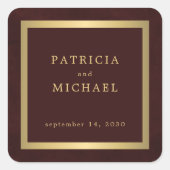 Elegant deep burgundy gold personalized wedding  vierkante sticker (Voorkant)