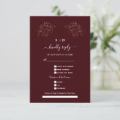 Elegant Deep Burgundy Gold Song Request Wedding RSVP Kaartje (Staand voorkant)