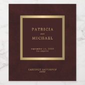 Elegant deep burgundy gold wedding personalized wijn etiket (Enkel label)