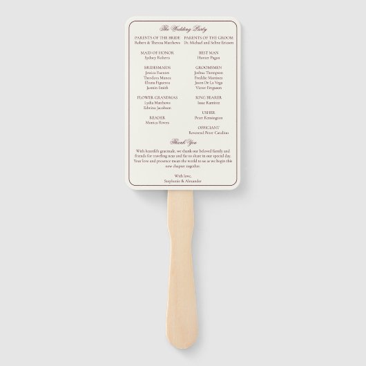 Elegant Deep Burgundy & Ivory Wedding Program  Handwaaier (Achterkant)