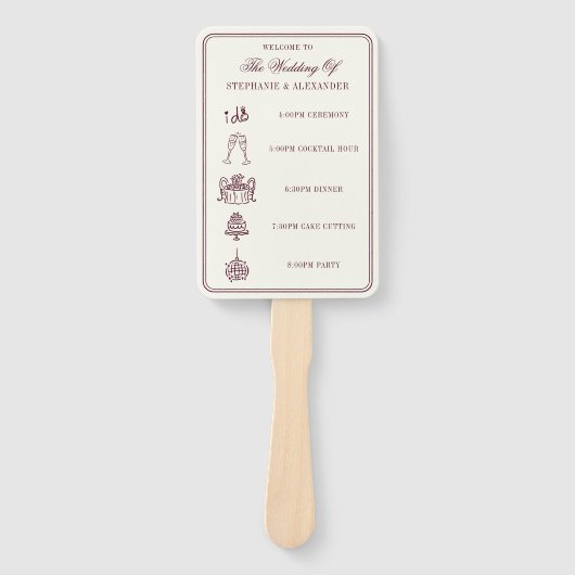 Elegant Deep Burgundy & Ivory Wedding Program  Handwaaier (Voorkant)