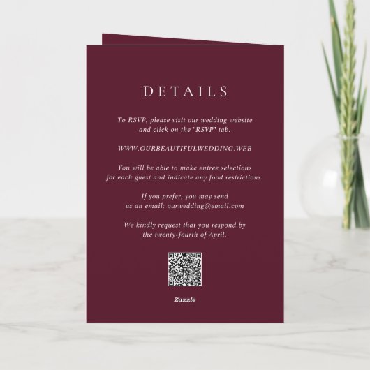 Elegant Deep Burgundy QR Code Classic Wedding (Achterkant)