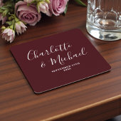 Elegant Deep Burgundy Script Minimalist Wedding Kartonnen Onderzetters