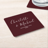 Elegant Deep Burgundy Script Minimalist Wedding Kartonnen Onderzetters (Schuin)