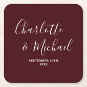 Elegant Deep Burgundy Script Minimalist Wedding Kartonnen Onderzetters (Voorkant)