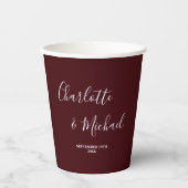 Elegant Deep Burgundy Script Minimalist Wedding Papieren Bekers (Voorkant)