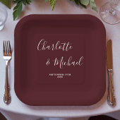 Elegant Deep Burgundy Script Minimalist Wedding Papieren Bordje