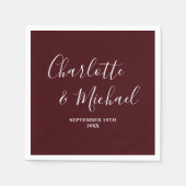 Elegant Deep Burgundy Script Minimalist Wedding Servet (Voorkant)
