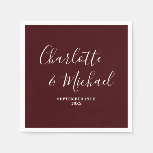 Elegant Deep Burgundy Script Minimalist Wedding Servet (Voorkant)