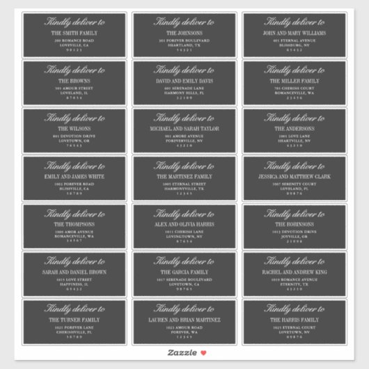Elegant Deep Gray Wedding Guest Address Labels (Vel)