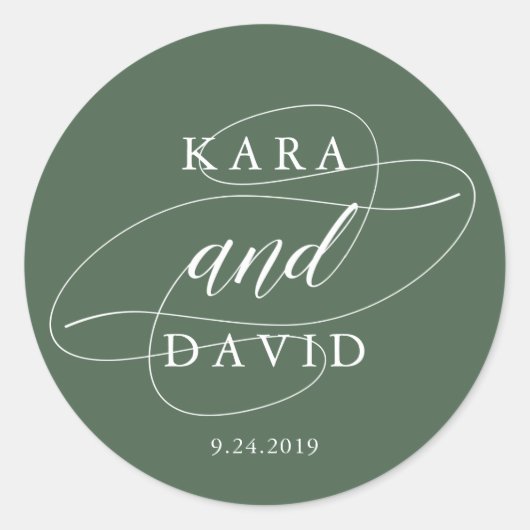 Elegant Deep Green en White Calligraphy Wedding Ronde Sticker (Voorkant)