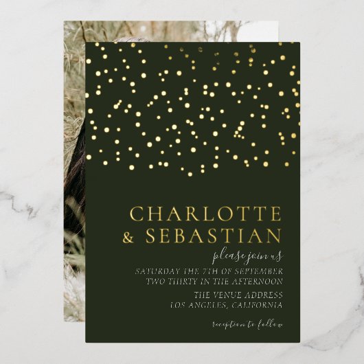 Elegant Deep Green Photo Wedding Persoonlijk Folie Uitnodiging (Voorkant / Achterkant)