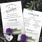 Elegant Deep Paars Roos Budget Wedding Programme