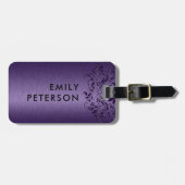 Elegant Deep Paarse Floral Lace op Paars Bagagelabel (Voorkant horizontaal)