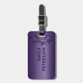 Elegant Deep Paarse Floral Lace op Paars Bagagelabel (Voorkant verticaal)