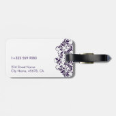 Elegant Deep Paarse Floral Lace op Paars Bagagelabel (Achterkant horizontaal)