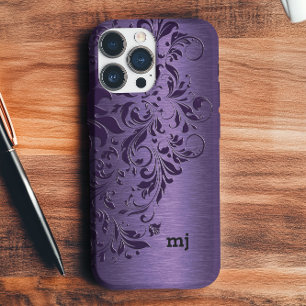 Elegant Deep Paarse Floral Lace op Paars iPhone 16 Pro Hoesje