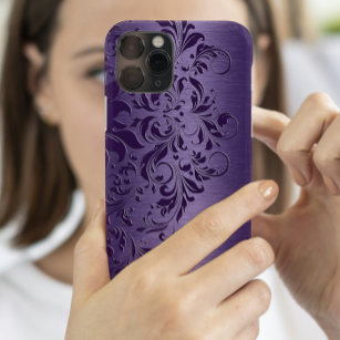 Elegant Deep Paarse Floral Lace op Paars iPhone 15 Pro Case