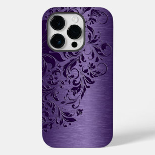 Elegant Deep Paarse Floral Lace op Paars Hoesje-Ma Case-Mate iPhone 14 Pro Hoesje