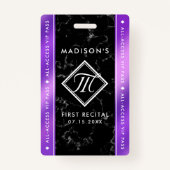 Elegant Deep Paarse Folie Black Marble VIP Event Badge (Voorkant)