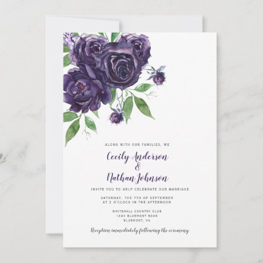 Elegant Deep Paarse Rozen Greenery Wedding Kaart (Voorkant)