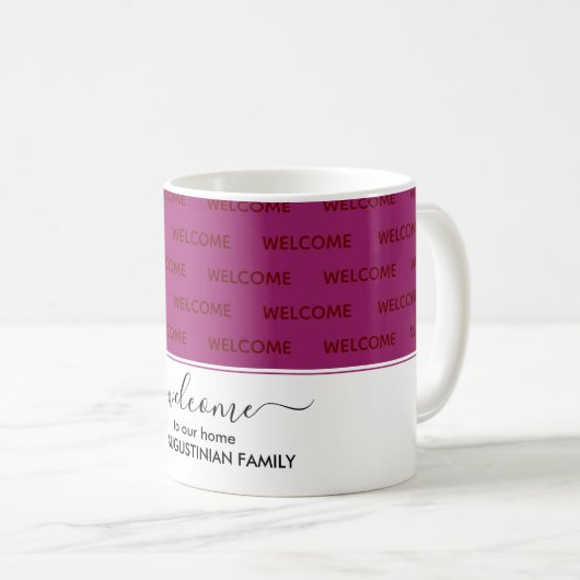 Elegant Deep Pink Custom WELCOMM TO ONS THUIS Koffiemok (Voorkant rechts)