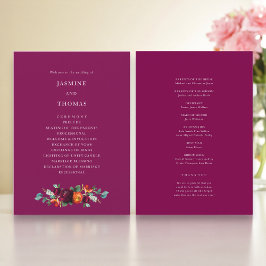 Elegant Deep Pink Floral Wedding Program Programmakaart
