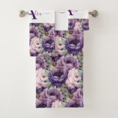 Elegant Deep Purple Floral Towel Set Bad Handdoek (Insitu)