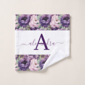 Elegant Deep Purple Floral Towel Set Bad Handdoek (Wasdoekje)