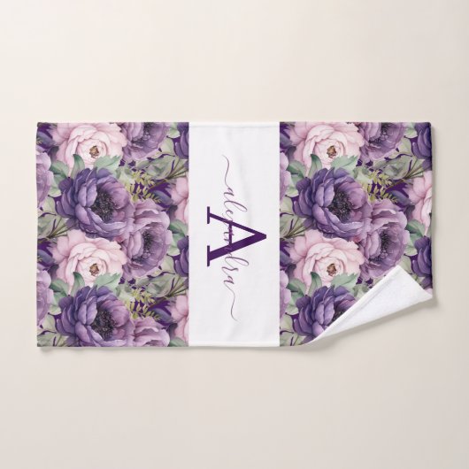 Elegant Deep Purple Floral Towel Set Bad Handdoek (Handdoek)