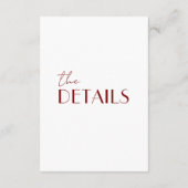 Elegant Deep Red Burgundy White wedding Details   Informatiekaartje (Achterkant)
