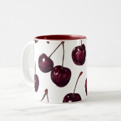 Elegant Deep Red Cherry Pattern Two-Tone Mug Tweekleurige Koffiemok (Voorkant links)