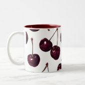 Elegant Deep Red Cherry Pattern Two-Tone Mug Tweekleurige Koffiemok (Links)