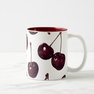 Elegant Deep Red Cherry Pattern Two-Tone Mug Tweekleurige Koffiemok