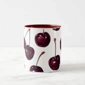 Elegant Deep Red Cherry Pattern Two-Tone Mug Tweekleurige Koffiemok (Center)