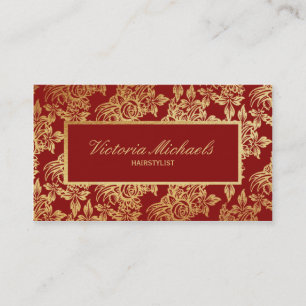 Elegant Deep Red en Gold Floral Visitekaartje
