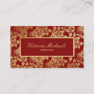 Elegant Deep Red en Gold Floral Visitekaartje
